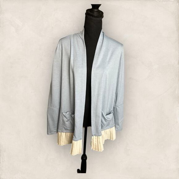 LOGO Lori Goldstein Light Blue Open Front Cardigan Sweater Women's Size Medium - Picture 1 of 5